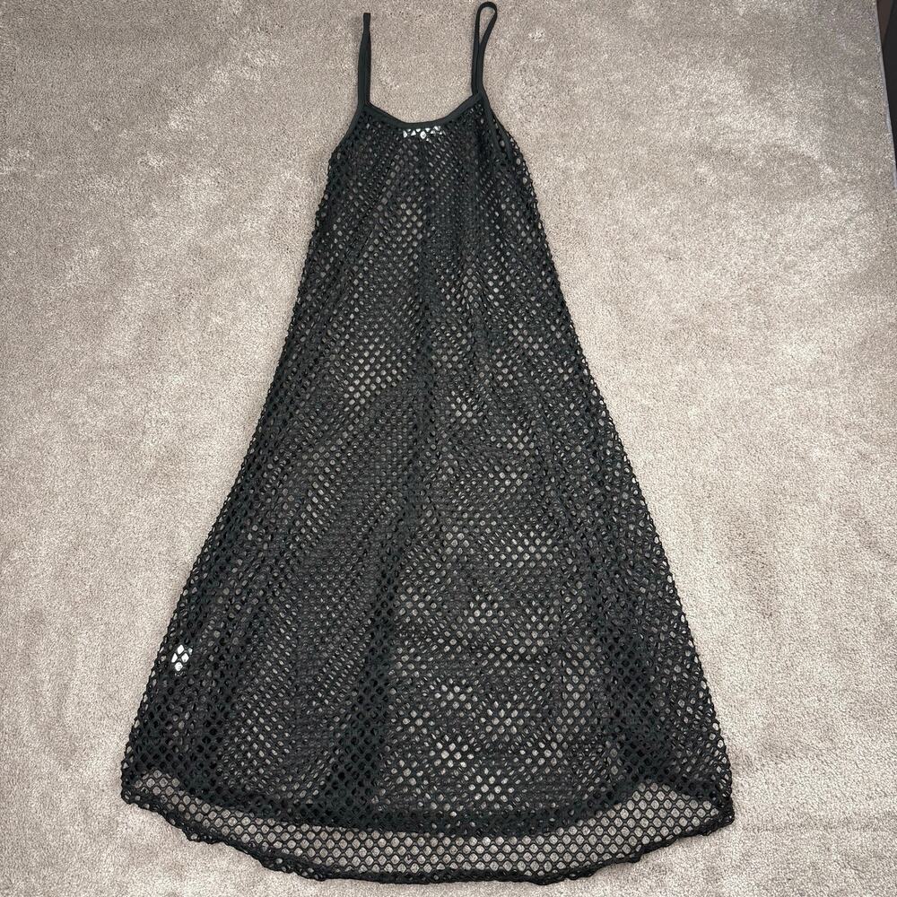 Black Polyester Mesh Knee Length Cover Up Size S Swim Beach See Through Y2K Heat